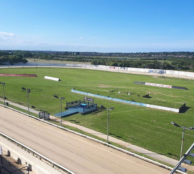 Aerial view of the greyhound track.